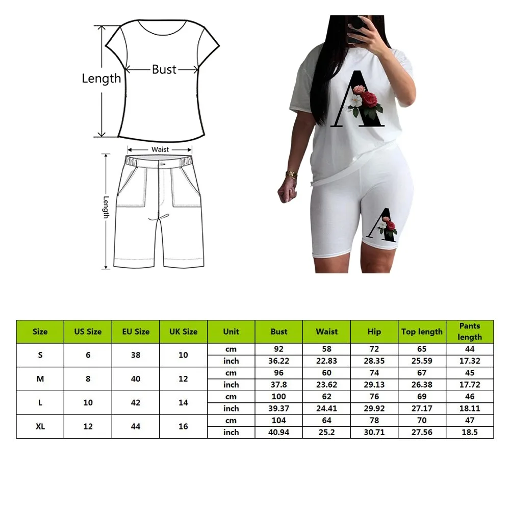 

2021 Two Piec Set Women Letter T Shirts And Shorts Set Summer Short Sleeve O-neck Casual Joggers Biker Shorts Outfit