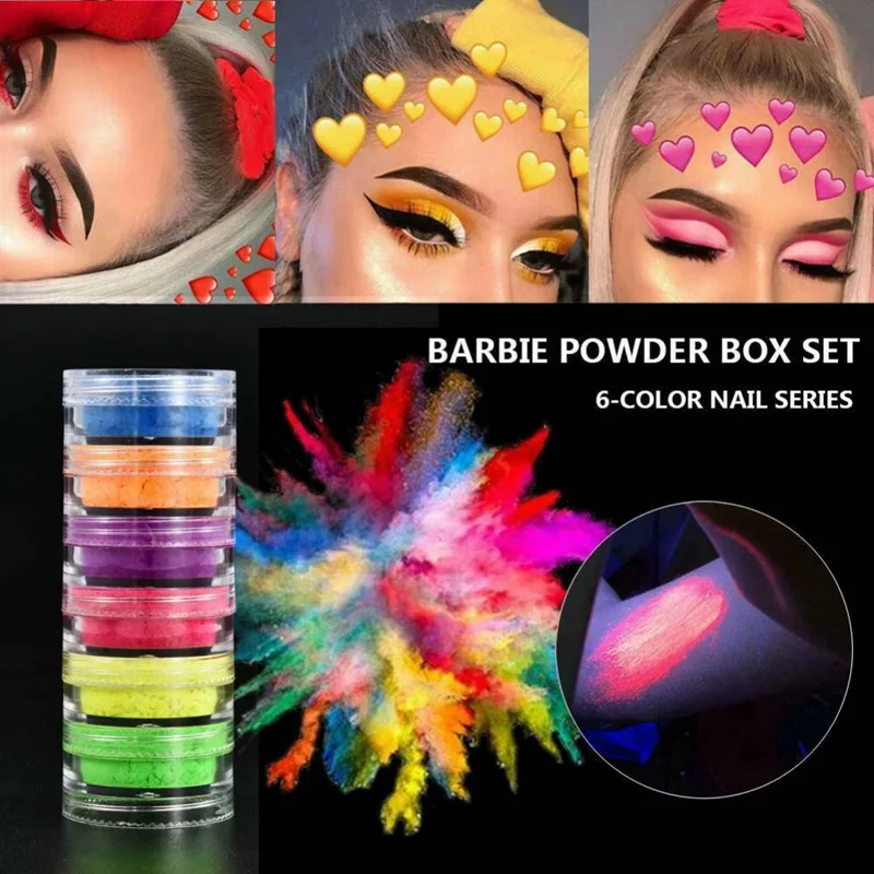 6 Colors Nail Painting Phosphor Cosmetic Fluorescent Pigment Powder Art Shimmer W2 | Красота и здоровье