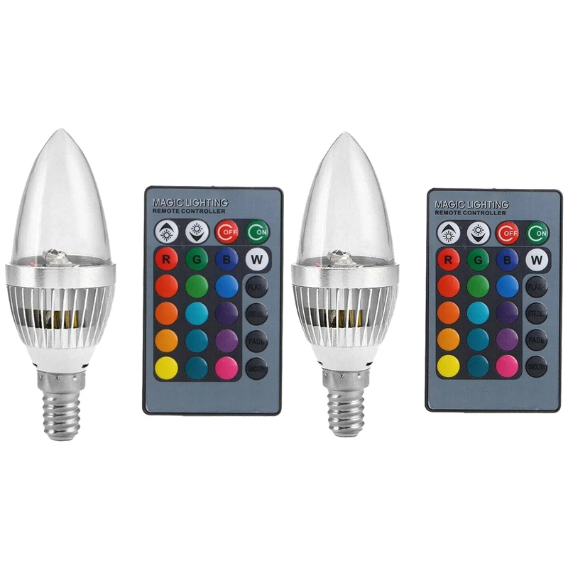 

2x3 Вт умный E12/E14 RGB светодиодная цветная лампа с 24 свечами пульт дистанционного управления прозрачный абажур