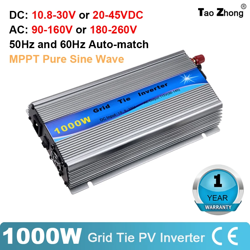 1000 Вт сетчатый Инвертор солнечной энергии MPPT немодулированный синусоидальный