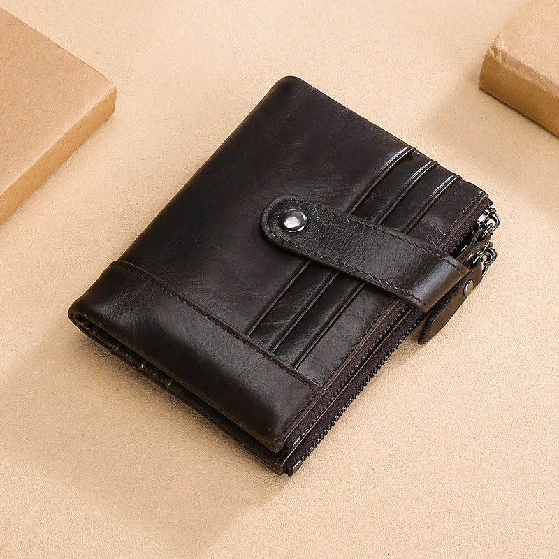 

New Arrival Genuine Leather RFID Vintage Wallet Men With Coin Pocket Short Wallets Small Zipper Walet With Card Holder Man Purse