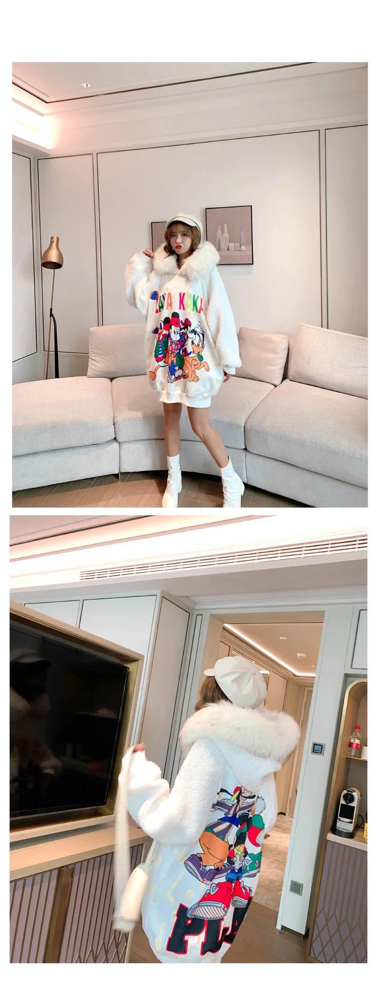 Winter lambswool dresses fashion fur collar women velvet hooded dresses