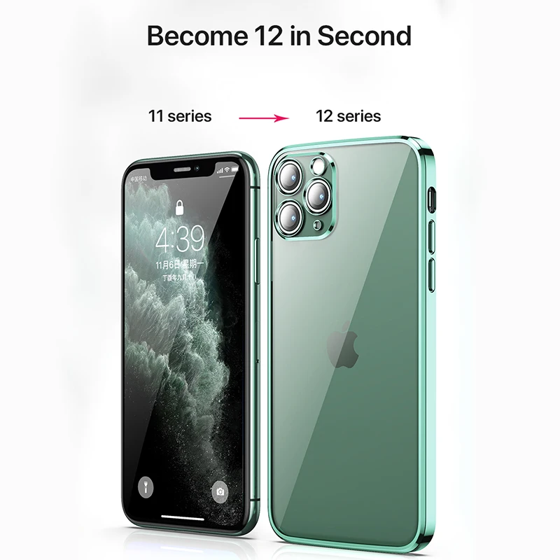 Luxury Square Frame Plating Transparent Silicone Case for iPhone 13 12 11 Pro Max Mini X XR XS 7 8 Plus SE 2020 Soft Clear Cover