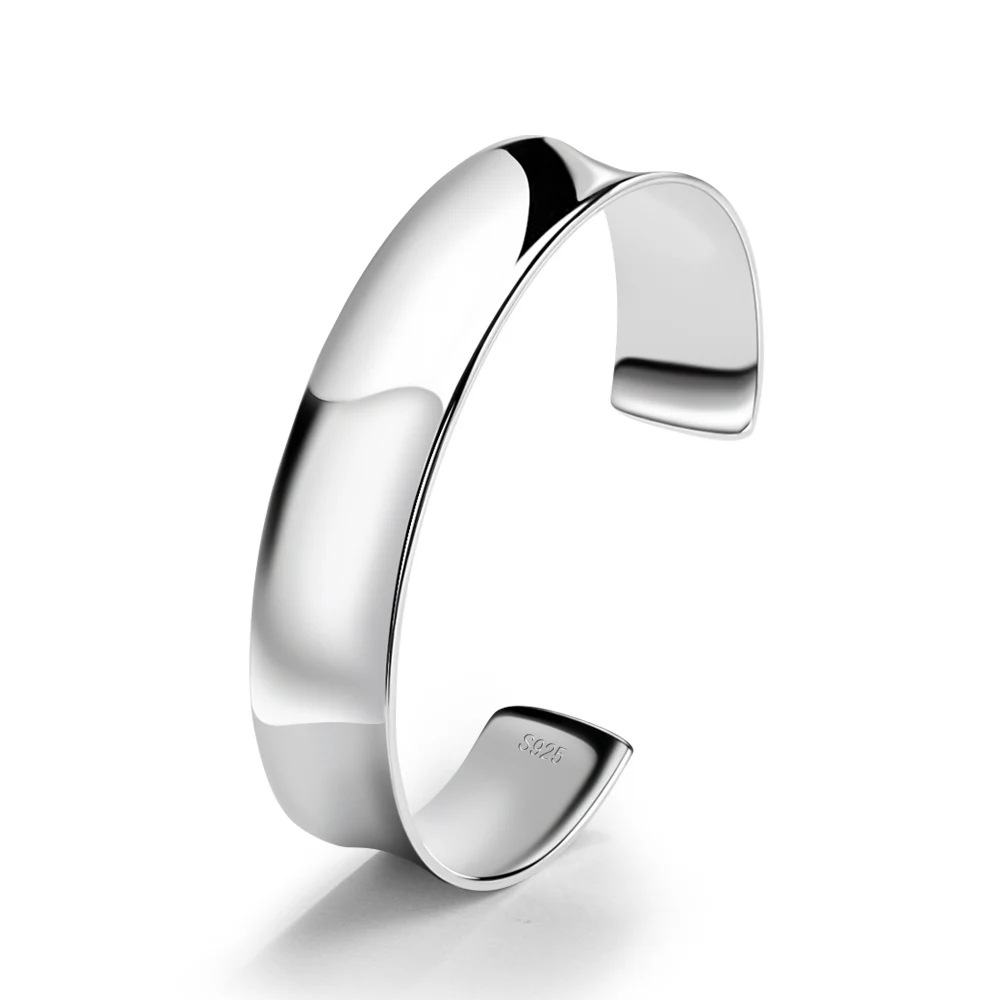 

Autumn New Women's 15MM Minimalist 925 Silver Glossy Bracelet Fine Jewelry Original Silver Open Bangle Freely Adjustable Gift