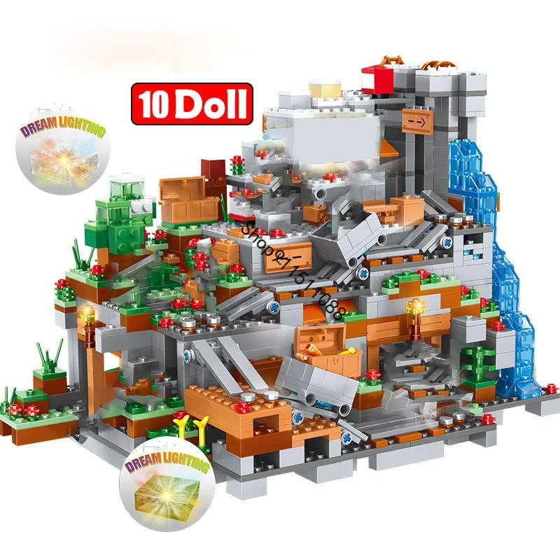 

1315PCS Compatible My World Building Blocks Mountain Cave Village Figures Module Bricks Toys For Children
