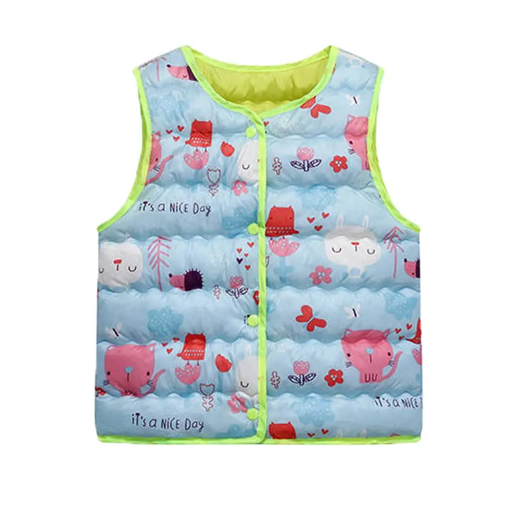Синий Toddler Kids Baby Girls Boys Sleeveless Print Cartoon Warm Waistcoat Cute Jacket Colorful Autumn Fashion Tops For 2-7T Kids - Цвет: Синий
