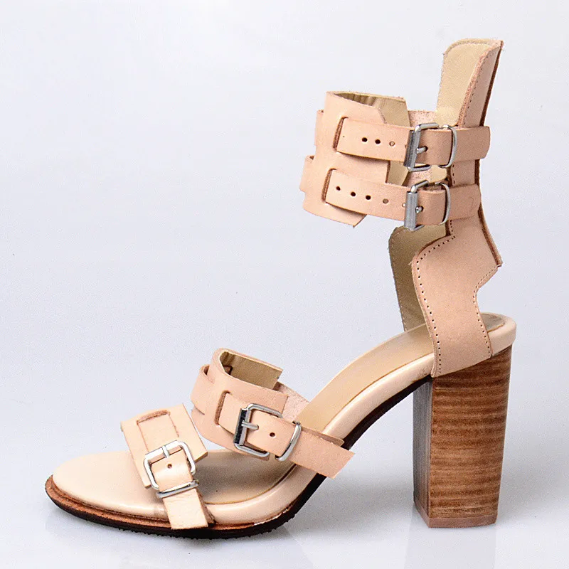 Босоножки женские из натуральной кожи сандалии-гладиаторы высокой массивной