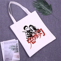 new demon slayer anime fashion canvas bag harajuku goth top large capacity womens bags vintage handbag white shoulder tote bag