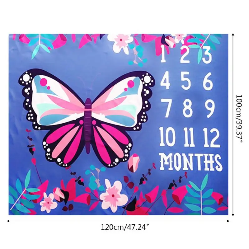 

Baby Monthly Milestone Blanket Butterfly Photography Backdrop Cloth Newborns Photo Drops Blanket for Infants