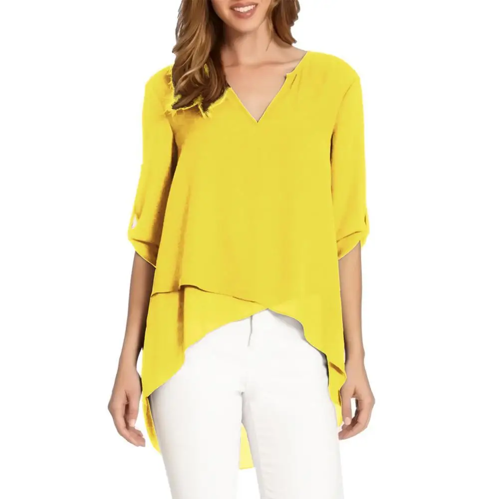 

Женская рубашка-топ с V-образным вырезом и рукавом 3/4