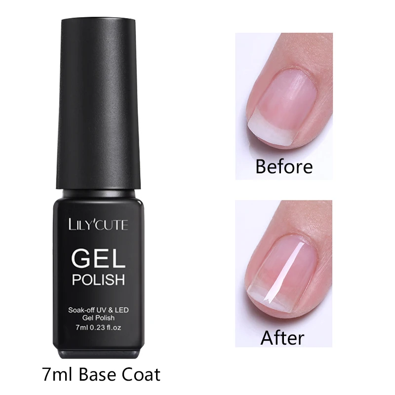 7ml Base Coat LILYCUTE верхнее базовое пальто набор замочить УФ-гель для ногтей 5 мл 7 мл без вытирания растрескивание удаление основы верхнее покрытие лак прозрачный гель - Цвет: 7ml Base Coat