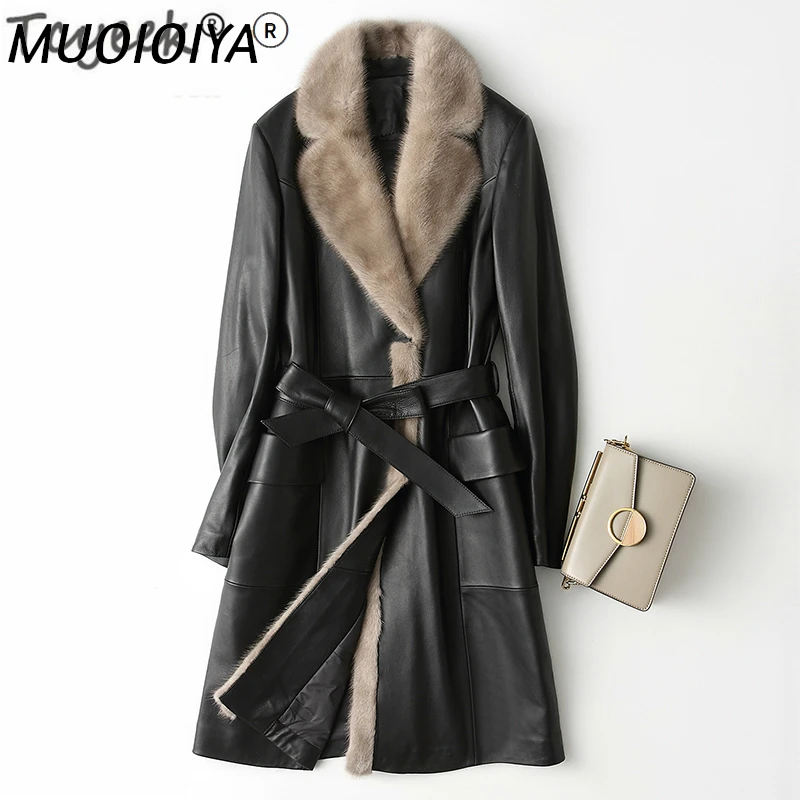 

Genuine Leather Jacket Women Winter Coat Female Natural Sheepskin Coats Ladies Leather Down Parka Real Mink Fur LWL1263