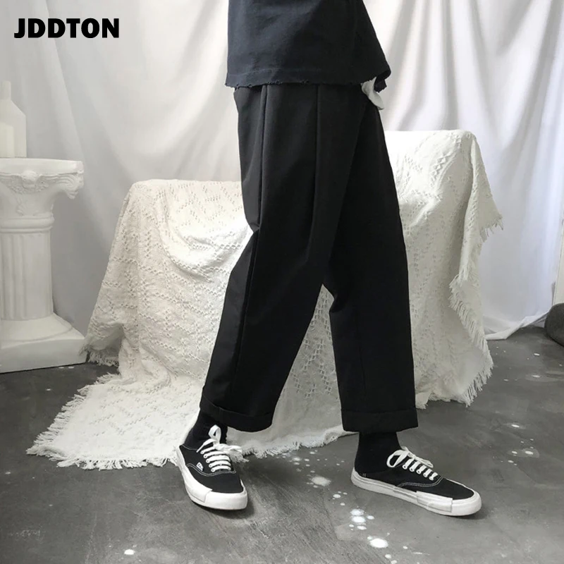 Мужские черные однотонные брюки JDDTON тренировочные штаны прямые до щиколотки