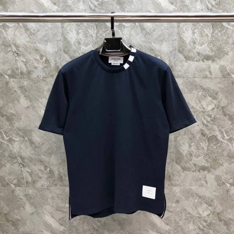 

New Fashion 2021 TB THOM Brand T-shirt O-Neck Collar Striped Short-sleeved T-shirt Solid Men Cotton Spring Summer Clothing