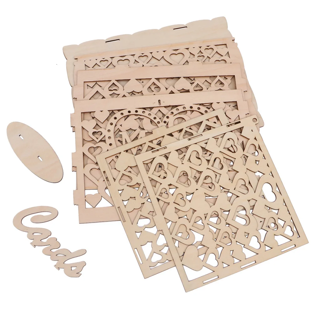 

Wedding Sign-in Box with Lock Hollow out Case Box Wooden Name Holder (Large Size, 6)