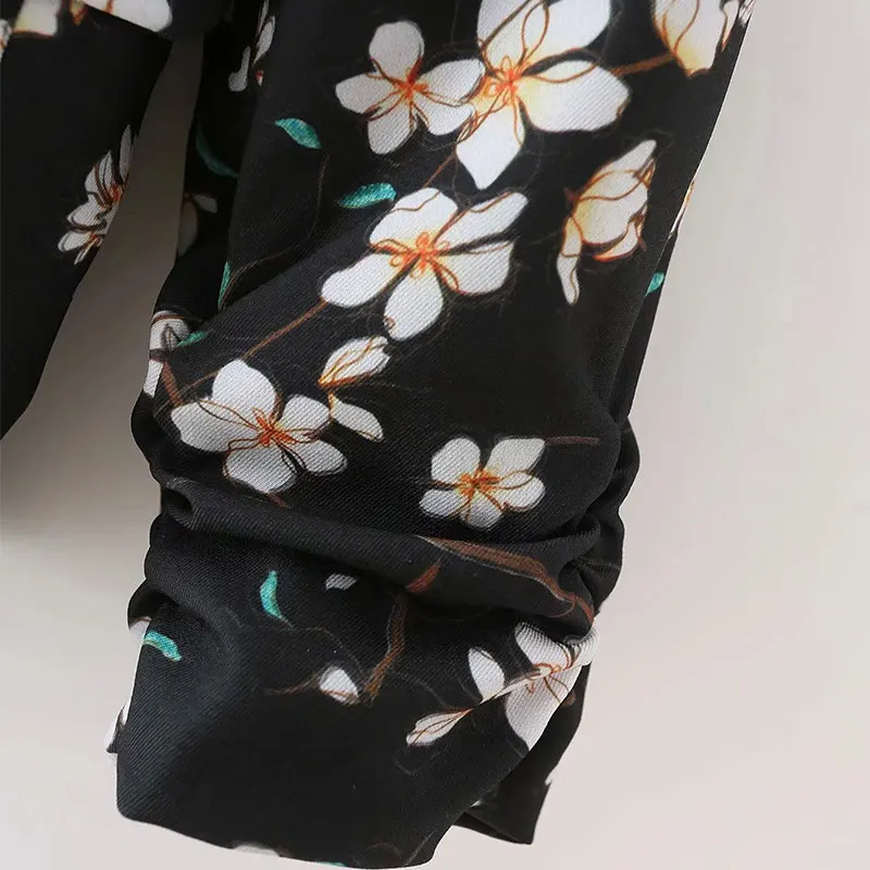 

Womens Autumn Suits 2021 Za Fashion Flowers Printing Single Long sleeve Button Blazer Coat Outerwear Chic Rear Split fork Tops