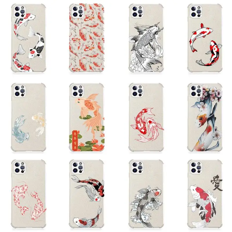 

Carp design pattern Phone Case Lambskin Leather For iphone 12 11 8 7 6 XR X XS PLUS MINI PLUS PRO MAX Shockproof
