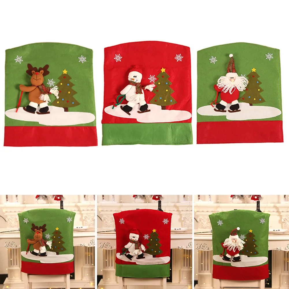 

New Year 2022 Christmas Stretch Chair Cover Santa Claus Chair Cover Banquet Party Seat Cover Home Decoration Xmas Decoration