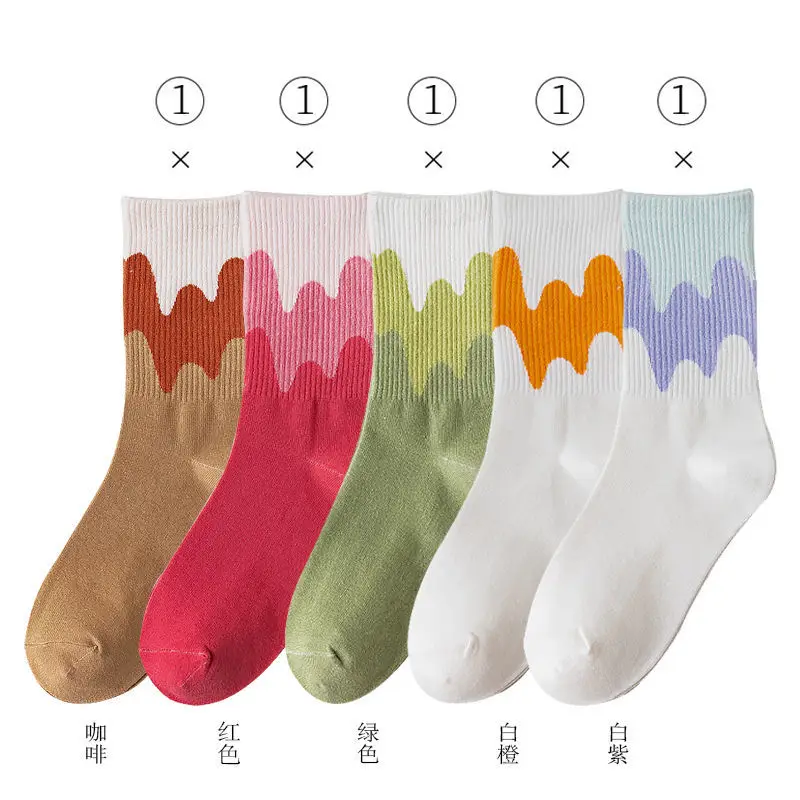 

Fashion Printed Socks Harajuku Women Kawaii Cute Streetwear Casual Cotton Woman Sock Femme Chaussettes Kobieta Skarpety 5 paires
