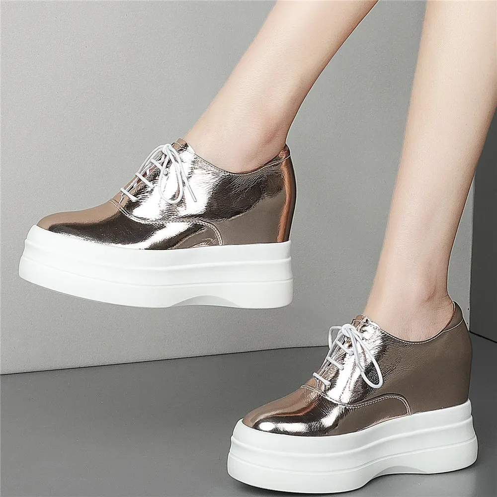 

2023 Platform Pumps Women Lace Up Genuine Leather Wedges High Heel Ankle Boots Female Round Toe Fashion Sneakers Casual Shoes