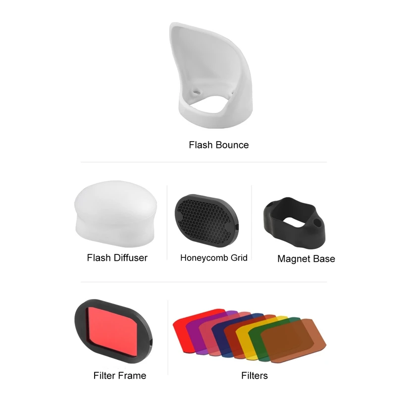 Camera Flash Accessories Kit with Bounce+Flash Diffuser+Honeycomb Grid+Magnetic Base+Filter Frame+Filters for DSLR | Электроника