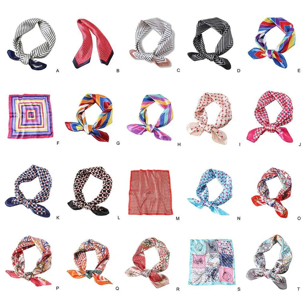 Атласный шейный платок в горошек маленький квадратный полоску с цветочным