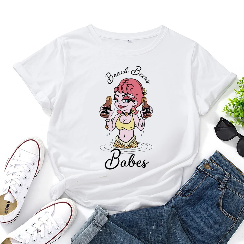 

Футболка женская с графическим рисунком пива и малышей, Y2k