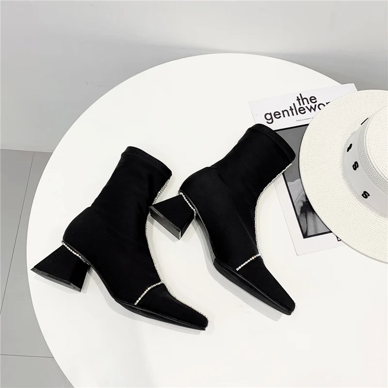 2019 г. женские фиолетовые ботинки ботильоны из сатина Шелковый носок сапоги на