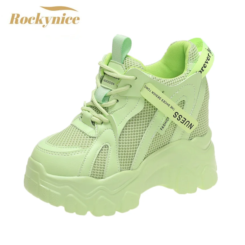

2021 Autumn Women Chunky Sneakers Breathable Mesh Casual Shoes 10cm Wedge Heels Platform Shoes Chaussures Femme Sports Dad Shoes