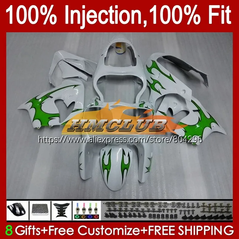 

Инжекционный корпус для KAWASAKI ZX Green flames 9R ZX900 ZX-9R ZX9R 02 03 83No.36 ZX9 R ZX 9 R 900 CC 900CC 2002 2003 OEM обтекатели