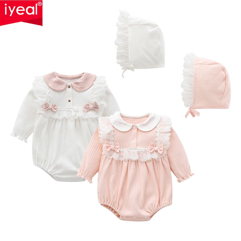 

IYEAL Princess Baby Girl Romper + Hat Cotton Long Sleeve Playsuit Jumpsuit Sunsuit Clothes Outfits for 0-18M Newborn Infant Kids