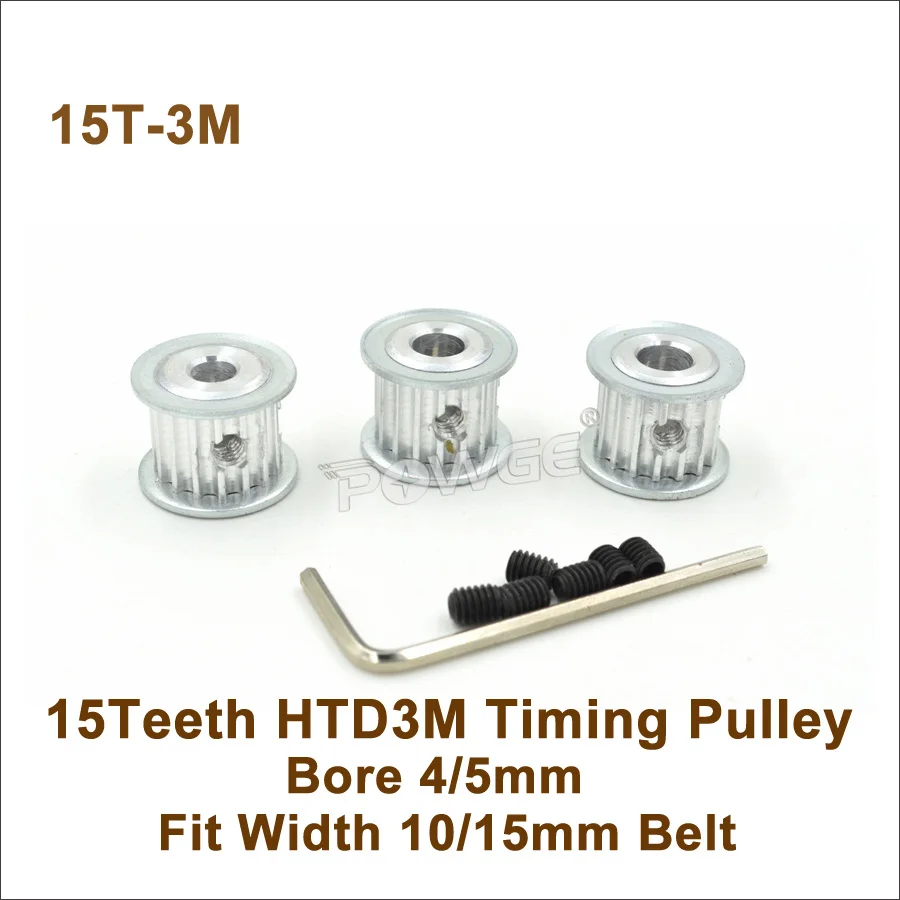 

POWGE 15 Teeth 3M Timing Pulley Bore 4/5mm Fit W=10/15mm 3M Belt 15T 15Teeth HTD3M Synchronous Belt Pulley Cutting Machine AF