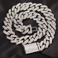 new 18mm zinc alloy cuban necklaces ftwo rows bling stone necklace goldsilver color hip hop jewelry punk party for women men