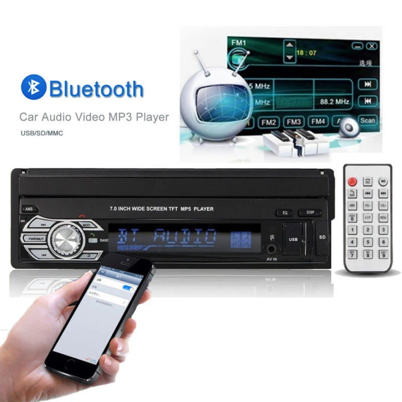 Podofo автомобильный стерео аудио Радио Bluetooth 1DIN 7 &quotHD выдвижной сенсорный экран