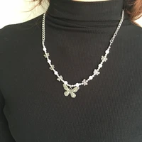 retro hip hop cuba chain pearl necklace fashion women silver plated butterfly necklace for charm women necklace party jewelry