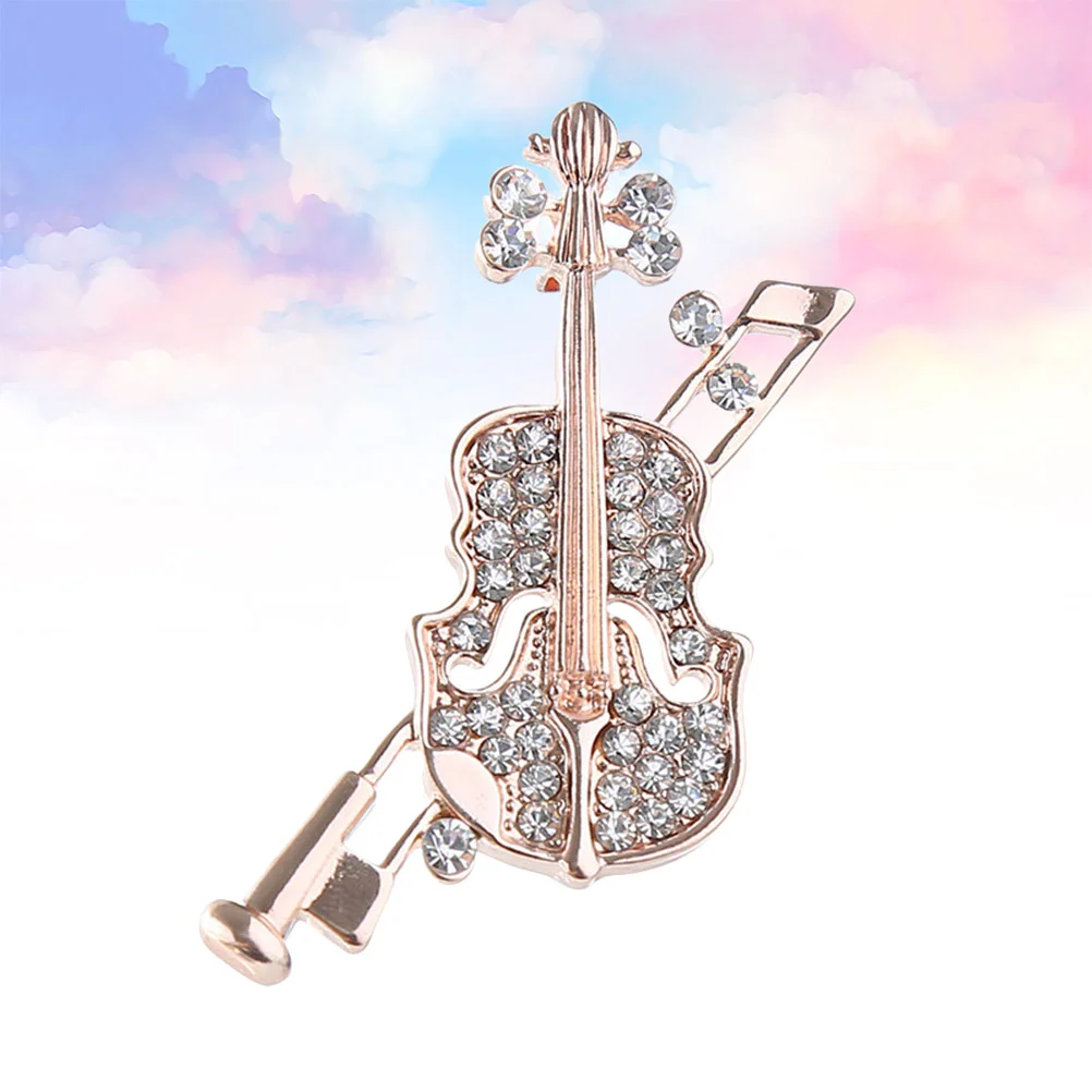 

1pc Violin Shape Brooch Rhinestone Corsage Attractive Breastpin Delicate Clothes Pin for Girls Rose Gold