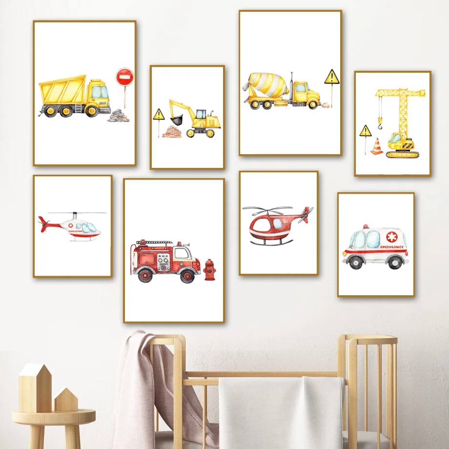 

Police Ambulance Fire Truck Airplane Wall Art Canvas Painting Nordic Posters And Prints Wall Pictures For Baby Kids Room Decor