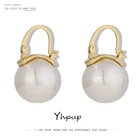 Серьги-кольца Yhpup с большим жемчугом женские, элегантное модное геометрическое медное кольцо, вечерняя бижутерия, хороший подарок, 2021