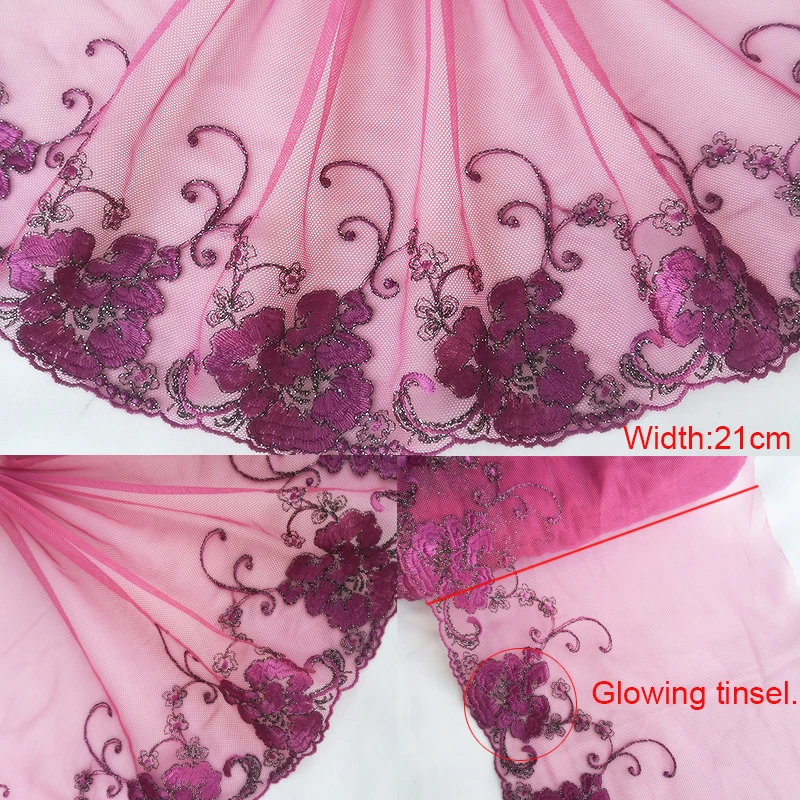 S Width 21cm 3 метра(10 м) 15-27 см фиолетовая сетчатая кружевная ткань для вышивки ручной работы для рукоделия одежды швейная ткань аксессуары для одежды 828 - Цвет: S Width 21cm