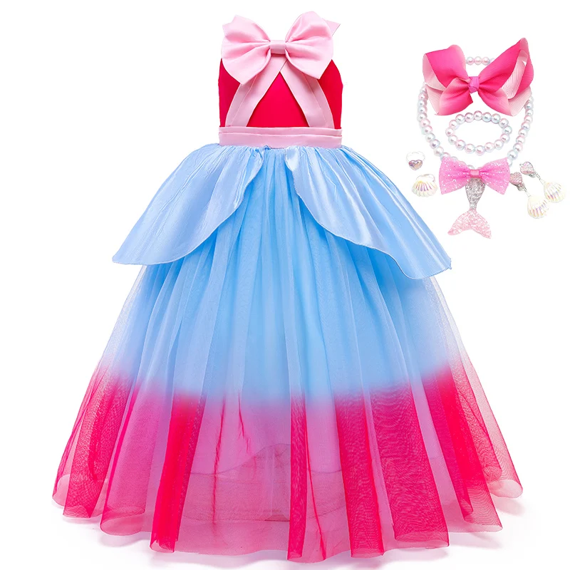 

Летнее платье принцессы на бретельках с бантом, элегантные платья для девочек на день рождения, детские кружевные разноцветные костюмы на с...