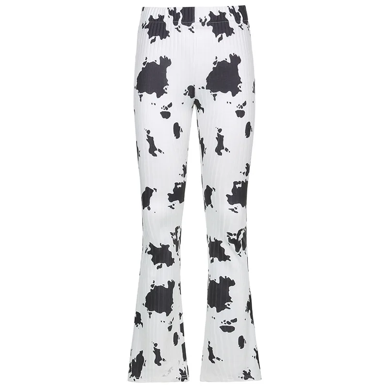 

European American Dress Black White Cow Print High Waist Straight Canister Temperament Cultivate Pants Female Leisure