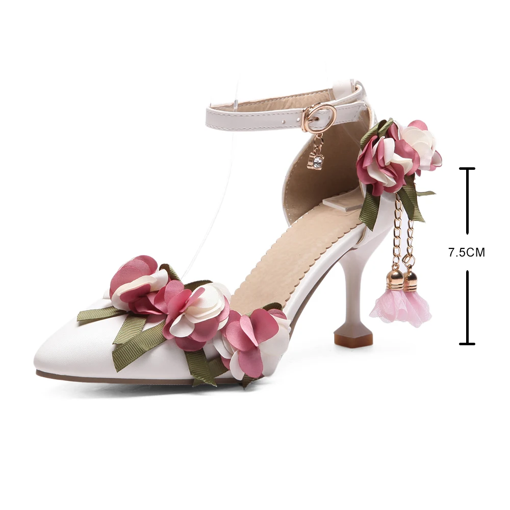 

Women's Flower Shallow Shoes Wedding Party High Heels Flowers Pendant Pumps Tacones Mujer Lady Sweet Wild Single Stilettos 32 33