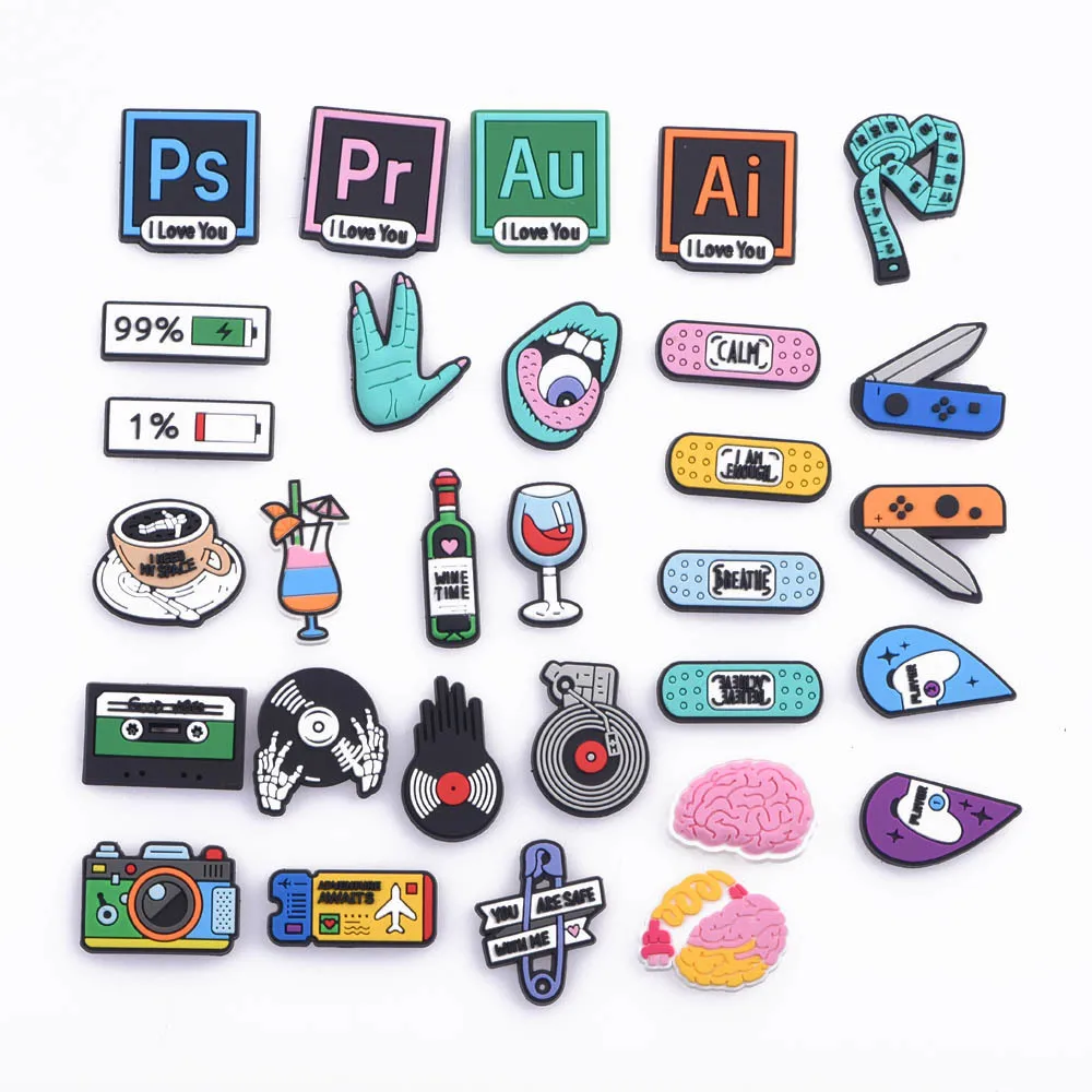 1 Pcs Music CD Croc Charms Camera Ticket Coffee Shoe Accessories Cartoon Clog jibz Decoration