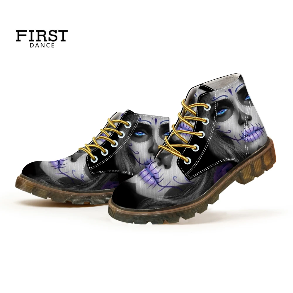 Новинка 2019 стильные женские ботинки с принтом черепа Модные ботильоны для женщин