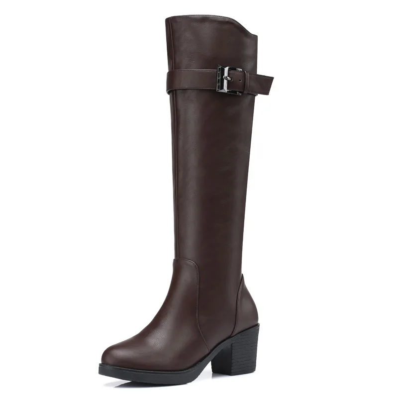 

High Quality Warm Winter Women Shoes Knee High Boots Waterproof High Heel Boots Round Toe Side Zipper Women Boots 3-43