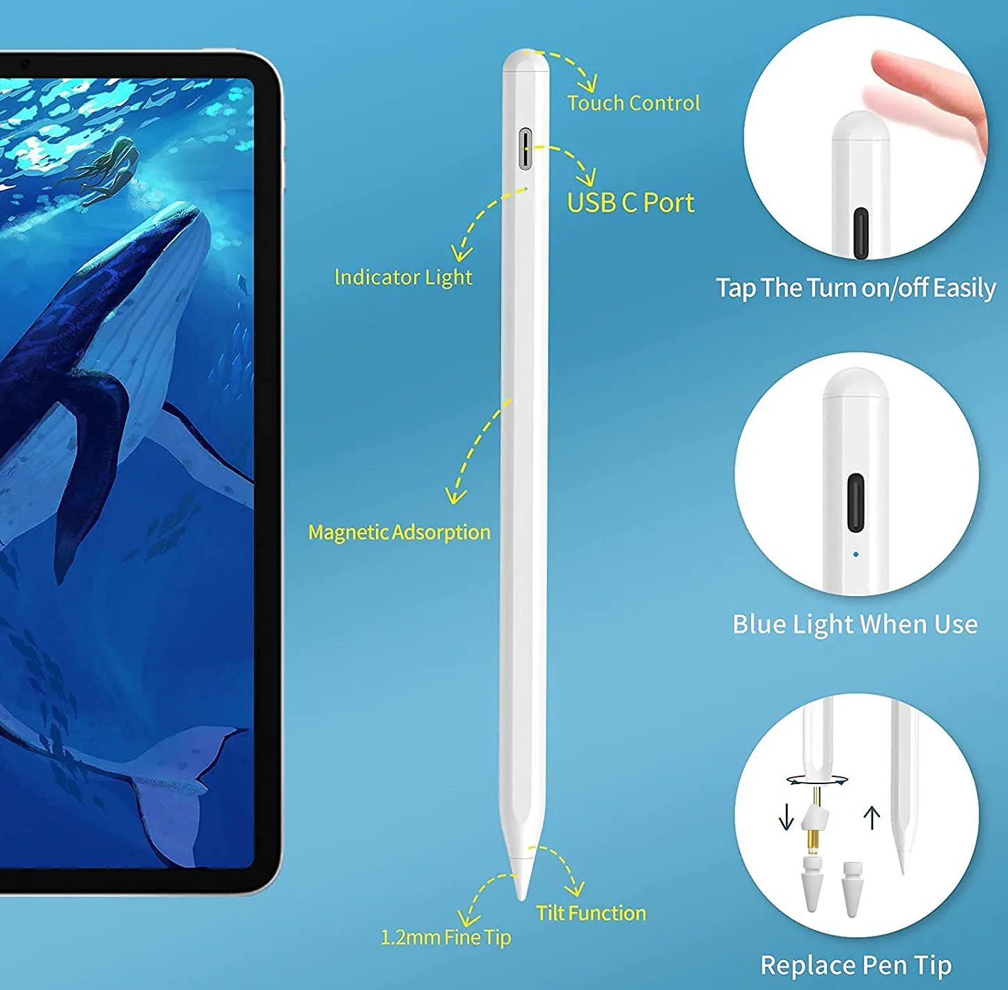 For iPad Pencil with Palm Rejection Tilt Capacitive Pen for Apple 2 1 Pro 11 12.9 2018-2021 Air 3rd and 4th 애플펜슬 | Компьютеры и