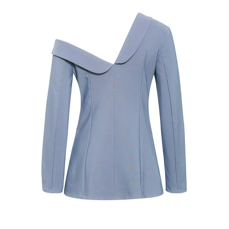 

Sexy one shoulder teal blazer women Solid asymmetrical work autumn female blazer Office elegant ladies blazer coat