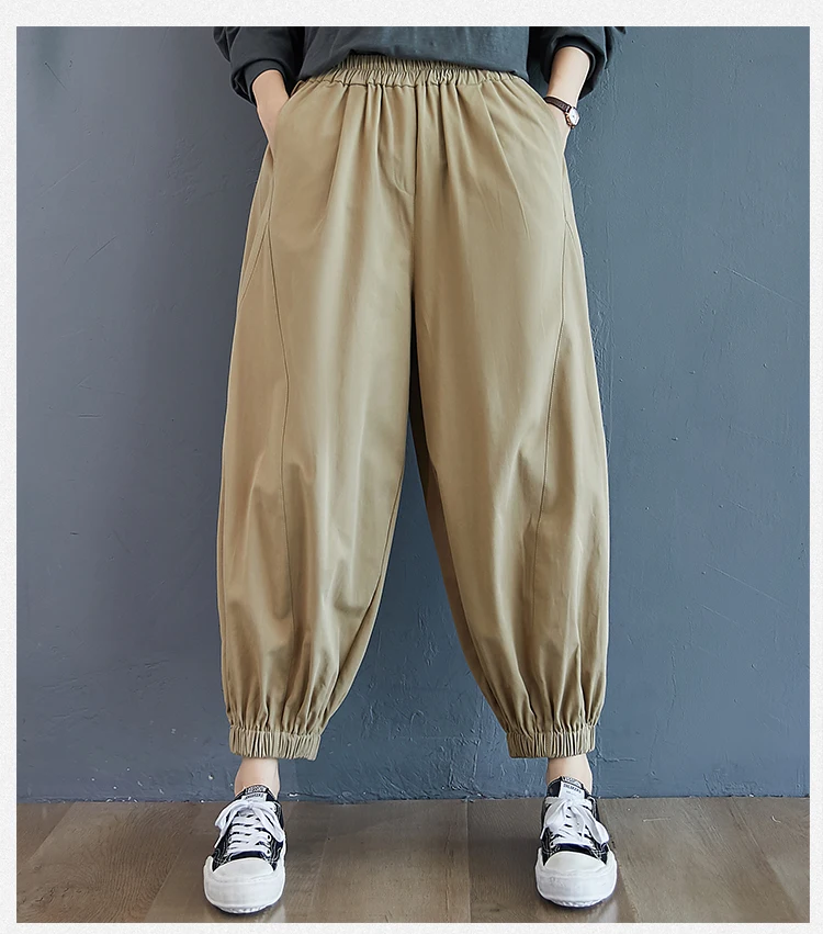 

New Autumn Korean Style Big Size Women Pants Cotton High Waist Casual Women Loose Harem Pants
