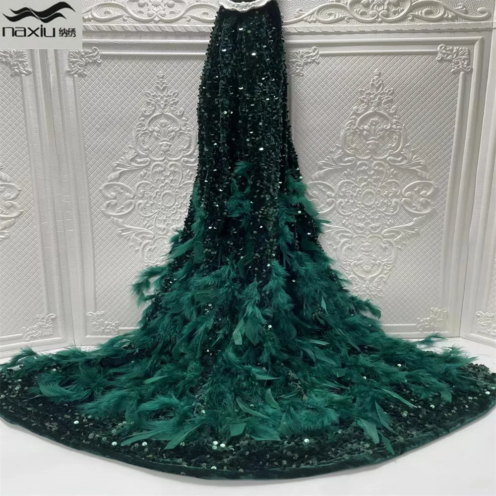 

Madison Velvet African Mesh 3D Feather Lace Fabric Embroiderey French Tulle Laces Fabric For Nigerian Wedding Party Sewing