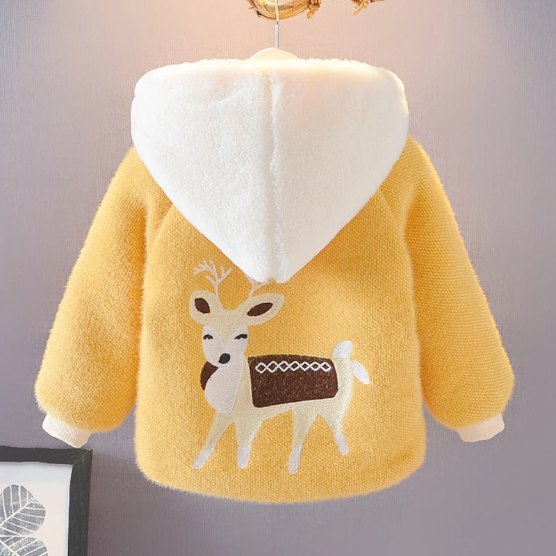 Зимние детские куртки для малышей плотные пальто Теплые вельветовые с капюшоном